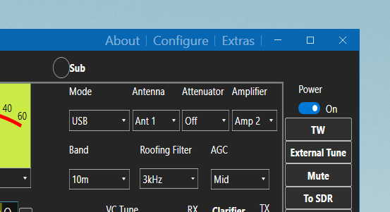 The Extras button in the main window title bar